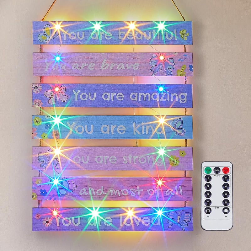 FIOBEE Girls Room Décor for Teen Girls Boys with LED Light Wall Decor for Bedroom Motivational Inspirational Wall Art Girl Room Decoration for Kids Studyroom, 8 Kinds of Lights, Purple Butterfly - Image 1